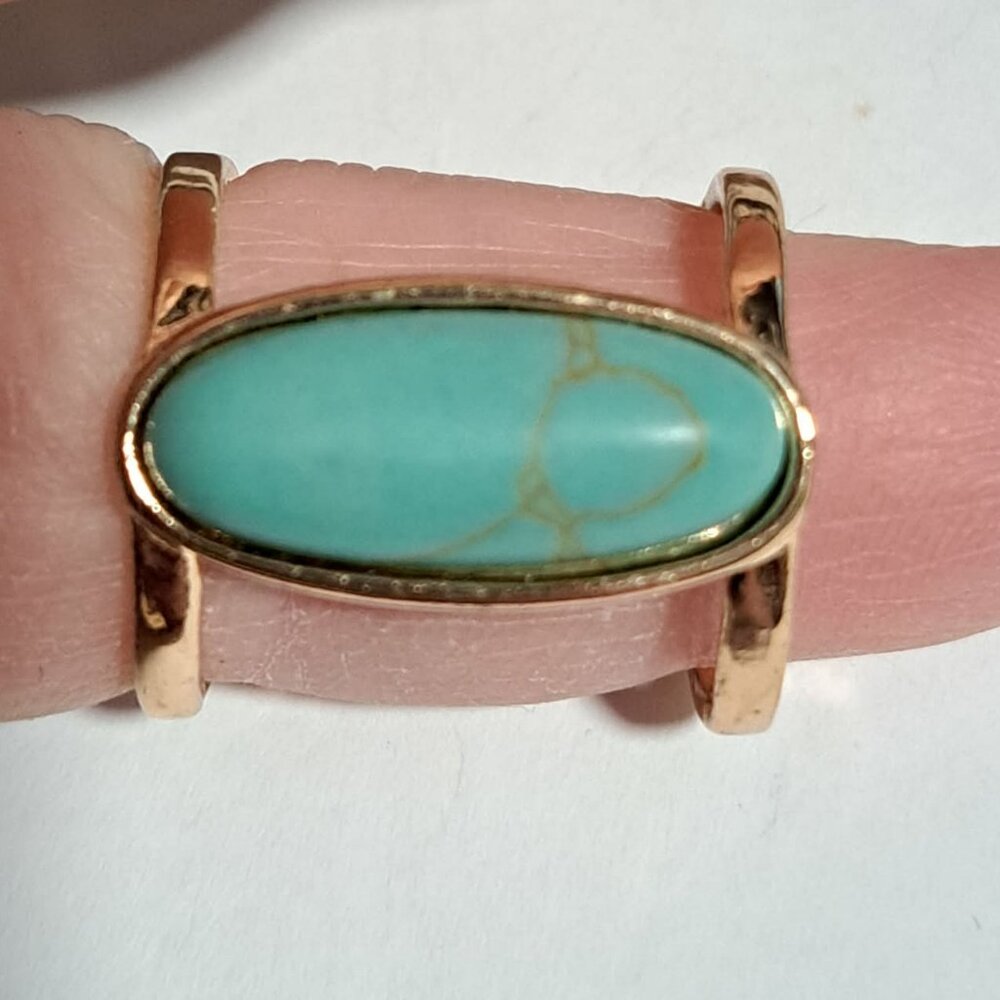 Turquoise and gold tone double long ring